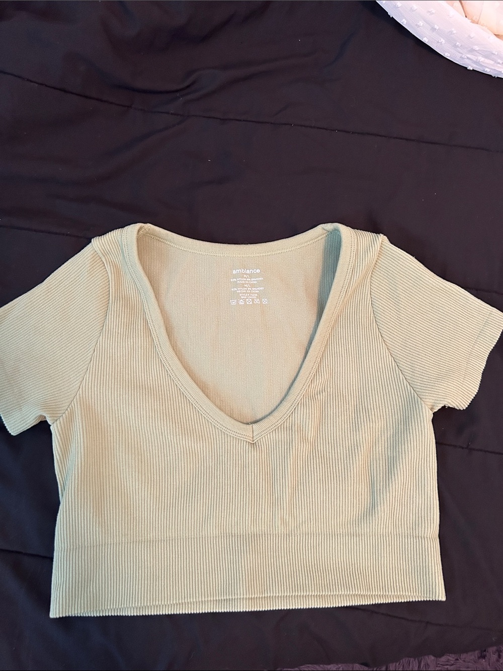 Ambiance Ribbed V-Neck Cropped Tee in Sage